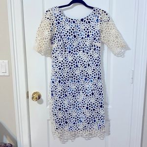 “Antonio Melani “ Beautiful white lace overlay on lt blue/Fl blue underlay sz 2